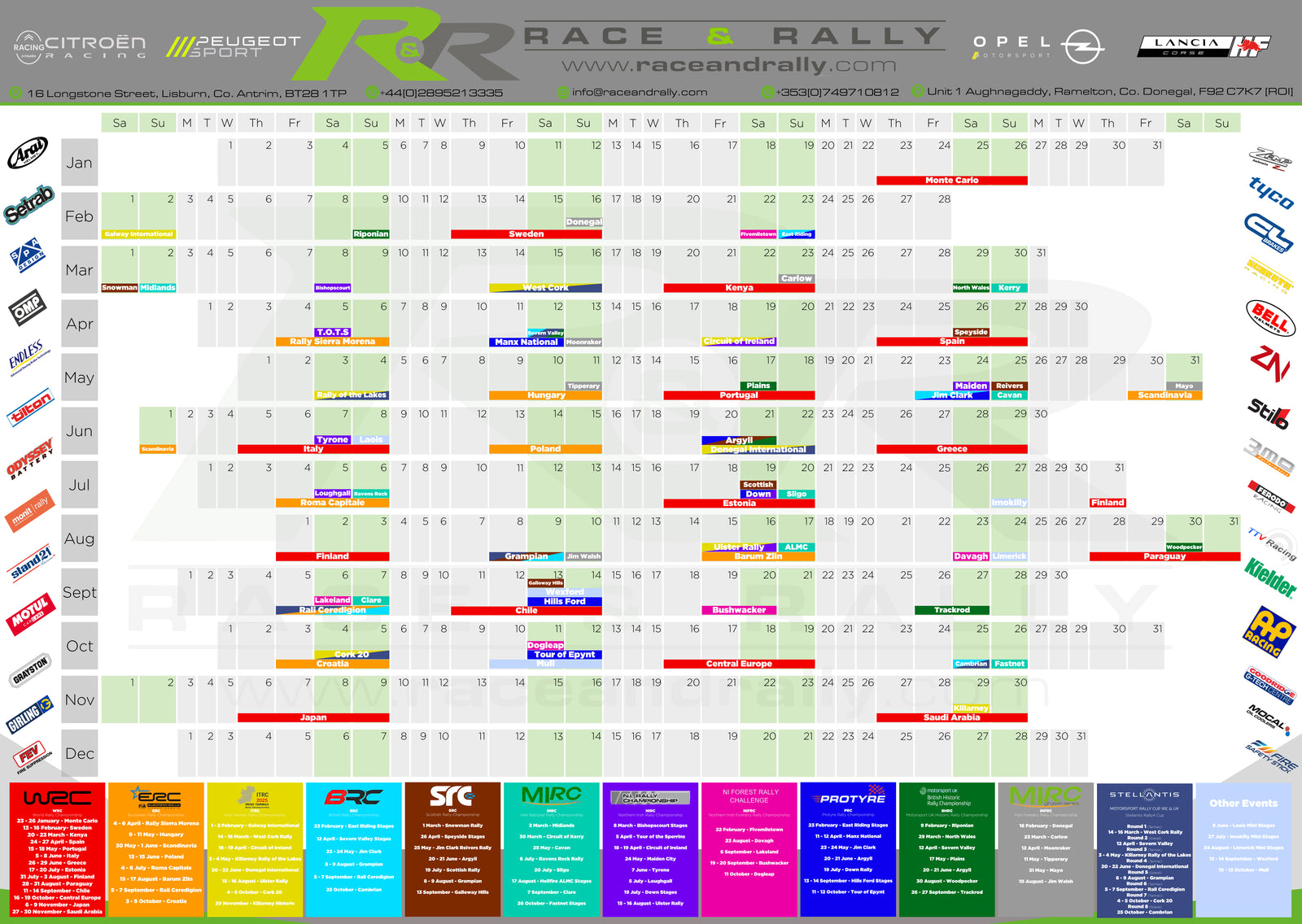 Race and Rally 2025 Wall Planner